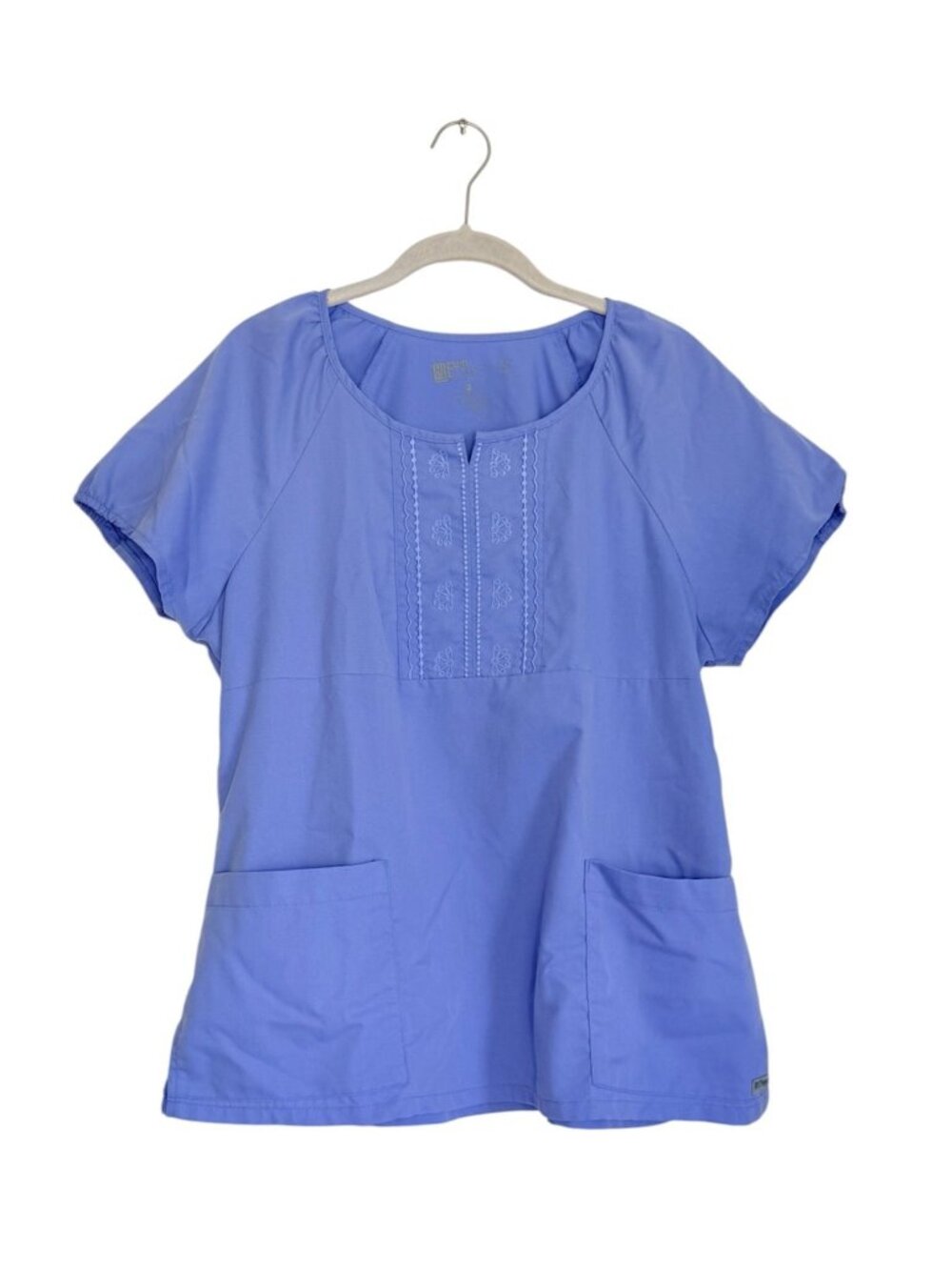 Grey's Anatomy Barco Embroidered Mock Eyelet Scrub Top in Ceil Blue - Sz L